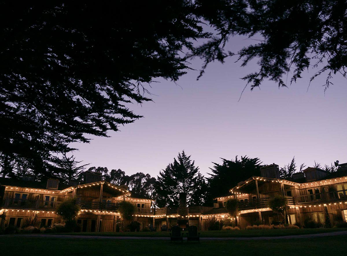 Night time view of the lodge